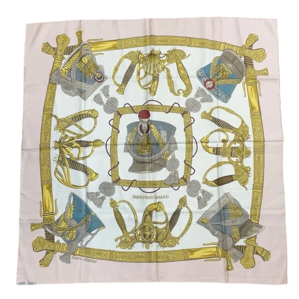 HERMES Vintage Rare Collectors Carre 90 “Grand Uniforme” 100% Silk Pink Scarf - Picture 9 of 15